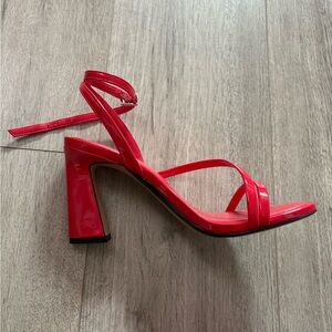 No. 6 Red Patent Strappy Block Heel Sandals